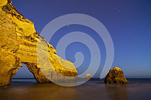 Beach at night with blue sky