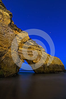 Beach at night with blue sky