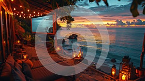 Beach Night Scene With Lit Candles