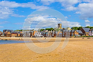 Beach at North Berwick with the view on the harbour, Scotland