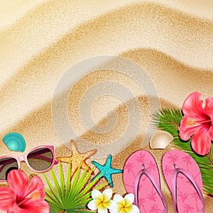 Beach objects in sand. Vector