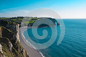 Beach, ocean and cliffs, Etretat, Normandy, France