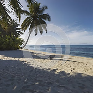 Beach with ocean landscape and palm trees. Beach and palm trees illustration. AI-Generated.