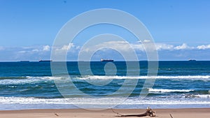 Beach Ocean Ships Anchored Horizon