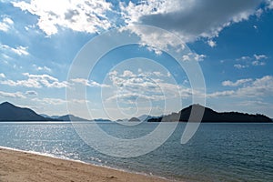 The beach of Okunoshima ( Rabbit Island ) in the Seto Inland Sea. Hiroshima prefecture, Japan.