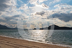 The beach of Okunoshima ( Rabbit Island ) in the Seto Inland Sea. Hiroshima prefecture, Japan.