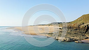 The beach of the old church and the Cap de Carteret