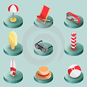 Beach outline isometric icons