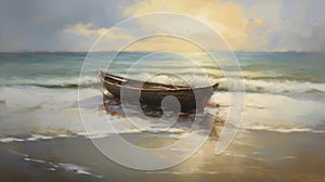 Struggling Canoe In Atlantic Ocean Undertow Beach Painting photo