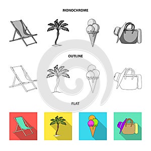 Beach, palm tree, ice cream.Summer vacation set collection icons in flat,outline,monochrome style vector symbol stock