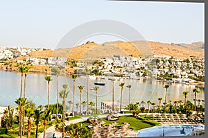 Beach with palm trees in Bodrum