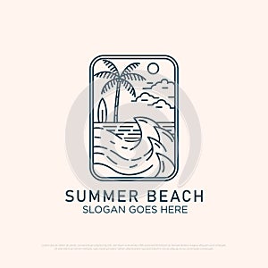 Beach of Paradise logo design with line art simple vector minimalist illustration template