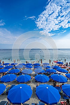 Beach Parasol on the beach of Monterosso beach, Cinque Terre, Italy