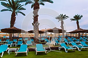 Beach with parasols and sun loungers