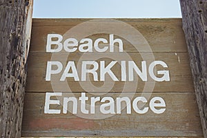 The beach parking sign