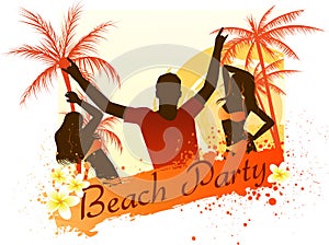 Beach party background with dancing people