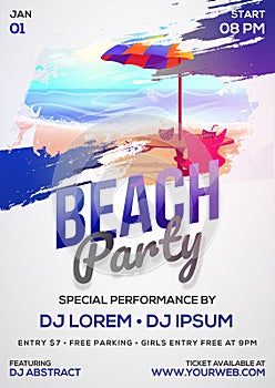 Beach party, poster, banner or flyer design. Summer Holidays Con