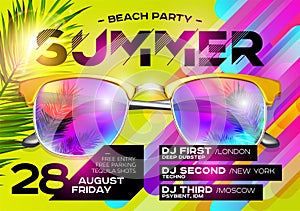 Beach Party Poster for Music Festival. Electronic Music Cover for Summer Fest or DJ Party Flyer. photo