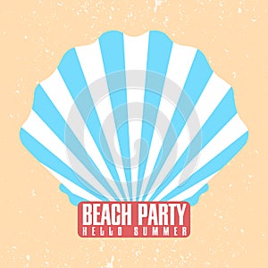 Beach party poster template. Shell, conch with sunburst ray. Retro design. Vintage invitation, poster, placard