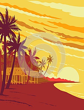 Beach in Phu Quoc Island During Sunset in Kien Giang Province Vietnam WPA Art Deco Poster