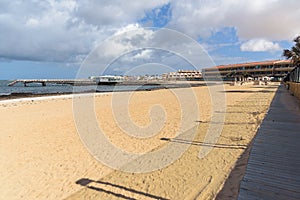 Beach and pier in Corralejo on Fuerteventura