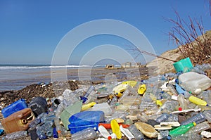 Beach plastics pollution photo