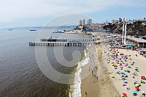 Beach Playa Caleta Portales aerial viev in Valparaiso