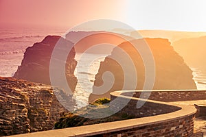 Beach Playa de Augas Santas at sunrise. Spain, Europe photo