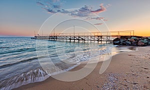 The beach of Ravda at sunset