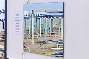 Beach in the reflection of the mirror, Italy, Riccione
