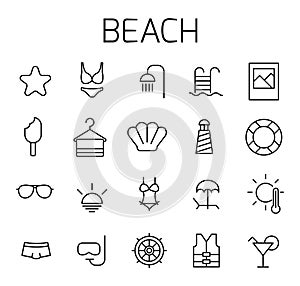 Beach related vector icon set.
