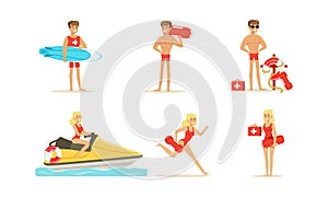 Beach-rescue People Characters Performing Their Duties. Lifeguard Occupation Concept
