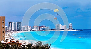 Cancun beach resort with palms