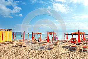 Beach in resort city San Remo. Italy, Liguria
