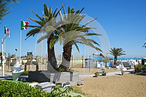 The beach at the resort of Rimini, Italy