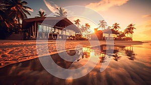 Beach resort at sunset, Travel relaxing at the shore, Luxury