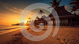 Beach resort at sunset, Travel relaxing at the shore, Luxury
