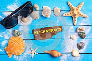 Beach resorts text with summer settings concept photo