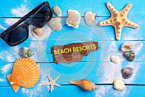 Beach resorts text with summer settings concept