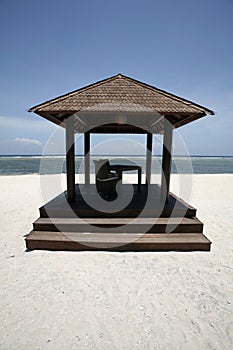 Beach rest pavilion in Gili island, Trawangan, Indonesia