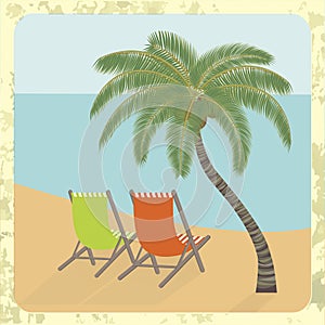 Beach rest under a palm tree. Vector illustration EPS10.