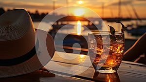 beach restaurant on sunset sea,people relax ,yacht boat on sea water,
