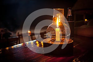 Beach restaurant table with candle light