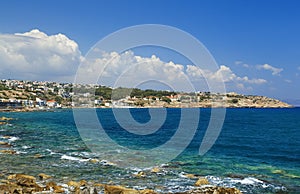 Beach in Rethymno, crete, Greece, stretching along the town main road