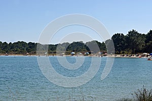 Beach in the ria of Arosa, natural park of O Carreiron, Pontevedra, Galicai, Spain