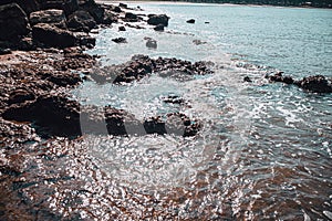 Beach rock horizon scenics Calm sea blue water ocean  blue sky