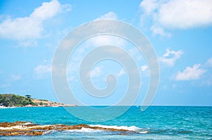 Beach rock white sand beach and blue sky