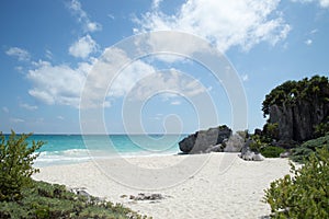 The beach in the rocks. Mexico.