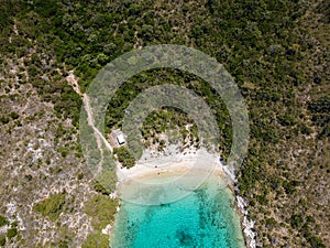 Beach rocky coast of Croatia island, Mediterranean sea national park. Yachting and sailing tourist holiday.