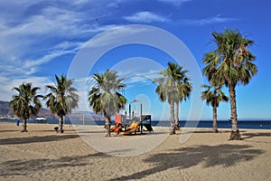 Beach of the Romanilla from Roquetas de Mar Almeria Andalusia Spain